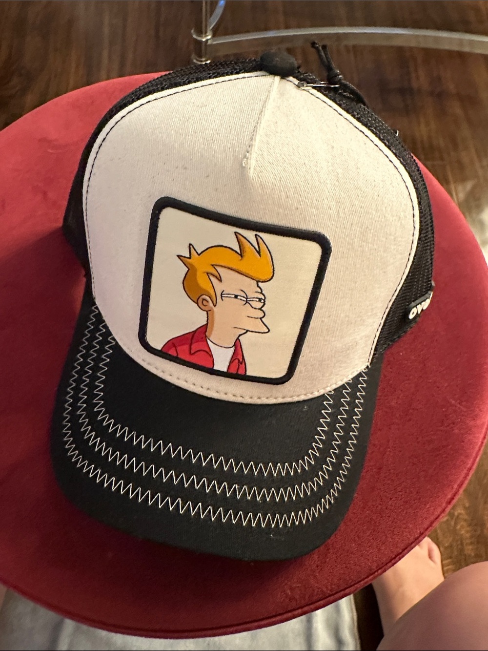 FUTURAMA FRY Overlord Men's Black & Cream Trucker Cap with Cartoon Patch